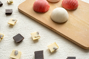 Local Japanese dessert mochi rice pudding ice cream in close-up