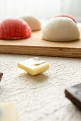 Local Japanese dessert mochi rice pudding ice cream in close-up