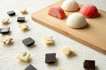 Local Japanese dessert mochi rice pudding ice cream in close-up