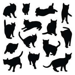 Vector collection set of domestic cat silhouettes.	
