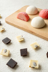 Local Japanese dessert mochi rice pudding ice cream in close-up