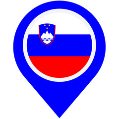 A vibrant Slovenian flag proudly displayed on a map marker, symbolizing national pride and location, in a bold blue circle design.