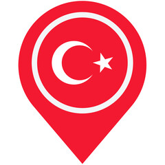 Discovering Turkey: A vibrant red location marker showcasing the Turkish flag, symbolic of pride and national identity with a clean, simple design.