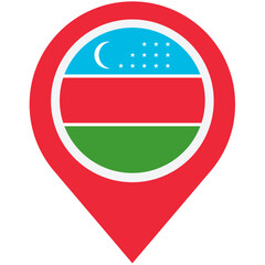 Discovering Uzbekistan: A vibrant map marker showcasing the nation's flag in bold, simple colors and clean lines.