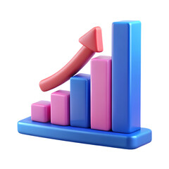 Blue 3D bar graph with ascending columns, upward arrow, business growth, financial increase, data visualization, Transparent Background