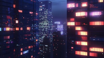 Modern Seamless Skyscraper Facade with Windows and Blinds in Urban Cityscape