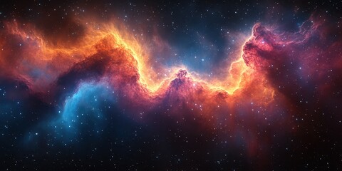 Obraz premium Vibrant cosmic nebula showcasing colorful gas and dust clouds illuminated by distant stars in deep space