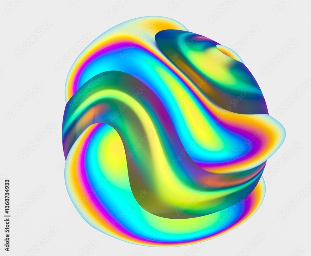 Aufkleber 3D abstract shpere with vibrant, swirling colors and smooth, fluid curves, creating a dynamic and psychedelic effect. The bright, glossy surface highlights its futuristic design.