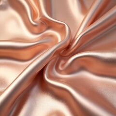 Shiny metallic rose gold fabric. Reflective texture, luxurious sheen, soft folds. Elegant glamourous textile. Smooth surface of stylish design, perfect for backgrounds in fashion projects.