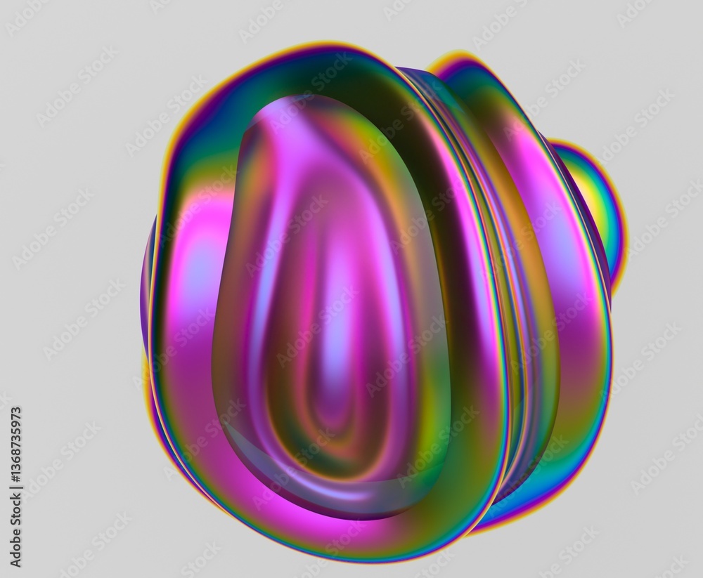 Aufkleber 3D abstract form featuring smooth, iridescent curves with a rainbow-like spectrum of colors. The reflective material creates a futuristic and dynamic visual effect. 