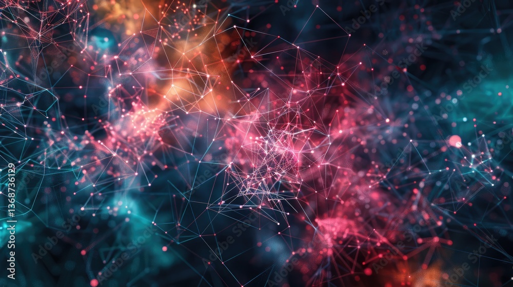 Poster explore a captivating visualization of millions of nodes and links representing complex networks, hi