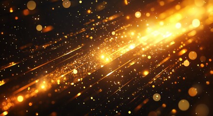 Fototapeta premium Abstract golden glowing background with diagonal streaks and light particles