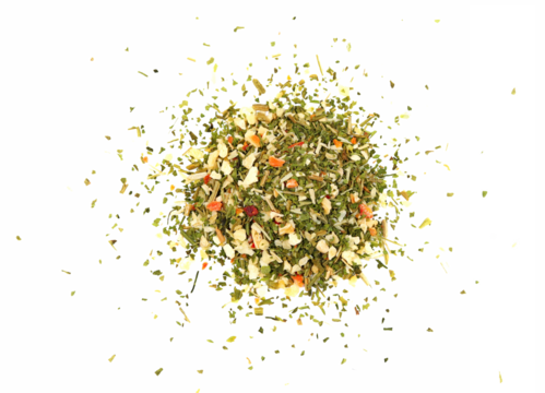 A mixture of spices of herbs and vegetables isolated on a white background close-up.