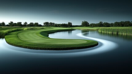 Naklejka premium Serene Golf Course Landscape: A Breathtaking View of Nature's Masterpiece