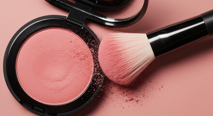 Elegant Blush Compact with a Gentle Sweep of Powder, Captured in a Soft and Feminine Aesthetic