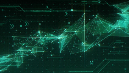 ネットワークトポロジーが斜めに連なるサイバー空間 - グリーン