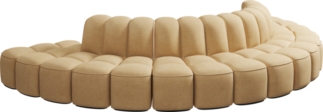 Perspective view of yellow curved modular sofa