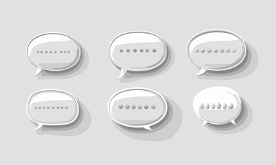 Glossy speech bubbles with ellipses on white background, set of six glossy speech bubbles vector