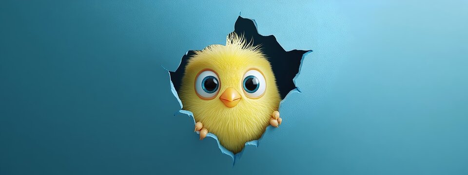 Fototapeta Yellow chick cute animal baby bird easter spring adorable cartoon easter chick wallpaper background image
