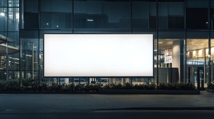 Blank White Advertising Billboard on Glass Wall: Prime Space for Modern Branding