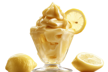 Creamy lemon frozen dessert in a glass, a delightful summer treat with bright, sunny tones and a refreshing vibe.