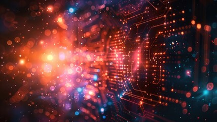 Fototapeta premium Abstract digital shape or line of technological cyber style particle design connect in surreal electric style shape designing. High tech scene express mysterious pattern perfect for wallpaper. AIG53.