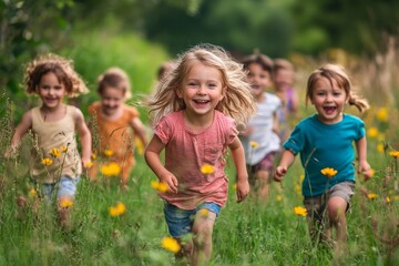 Fototapeta premium Group of happy children playing