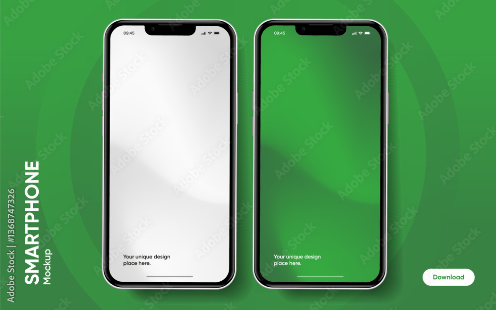 Poster Realistic smartphone mockup. Mobile phone vector with isolated on white background. Device front view. 3D mobile phone with shadow. Realistic, high quality smart phone mockup for ui ux presentation.