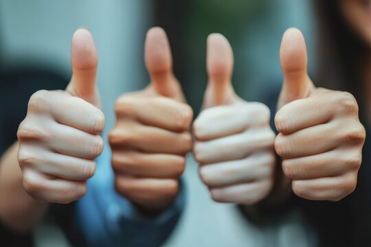 Keep up the amazing work. Cropped shot of a team of colleagues showing thumbs up at work