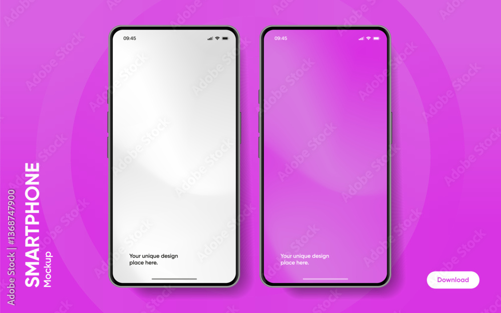 Poster Realistic smartphone mockup. Mobile phone vector with isolated on white background. Device front view. 3D mobile phone with shadow. Realistic, high quality smart phone mockup for ui ux presentation.