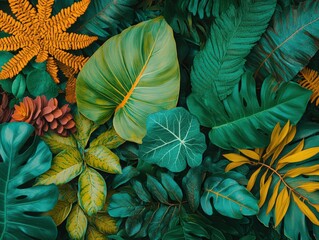Stylish Green Wallpaper featuring Swiss Cheese Plant and Water Plants