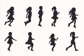 , isolated, a collection of silhouettes of children, childhood, play