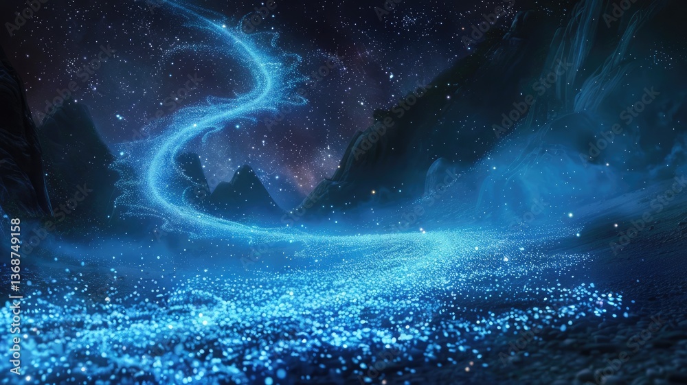Poster abstract of seamless pattern magical star emit light in natural scene or sparkling particles on natu