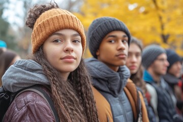 students outside school standing together