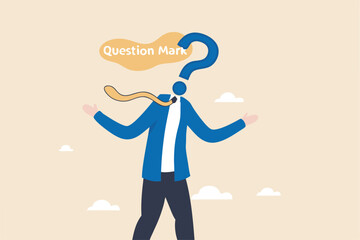 Anonymous businessman person, candidate or mention employee, who is this man, uncertainty, important person or unknown concept, anonymous businessman with question mark head unknown person.