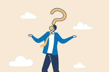 Anonymous businessman person, candidate or mention employee, who is this man, uncertainty, important person or unknown concept, anonymous businessman with question mark head unknown person.