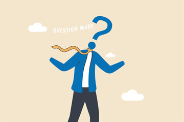 Anonymous businessman person, candidate or mention employee, who is this man, uncertainty, important person or unknown concept, anonymous businessman with question mark head unknown person.