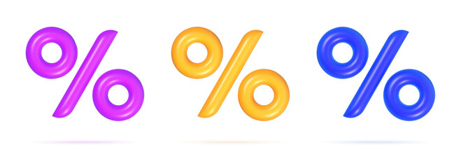 3d set percent icons. discount symbols isolated background