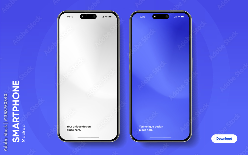 Poster Realistic smartphone mockup. Mobile phone vector with isolated on white background. Device front view. 3D mobile phone with shadow. Realistic, high quality smart phone mockup for ui ux presentation.