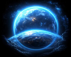 Glowing Earth with Space, and Night View.