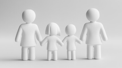 This abstract depiction of family figures shows a connection and unity. The minimalist design emphasizes togetherness, love, and support within relationships.