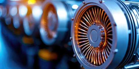 Fototapeta premium Modern electric motor. Manufacture of electric motors in an industrial company