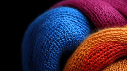 Close-up of colorful knitted fabrics