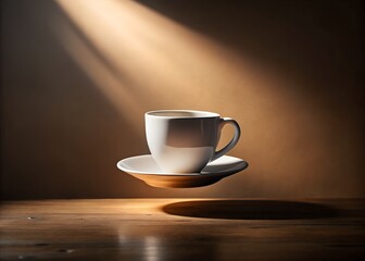 Minimalist White Disposable Coffee Cup with Lid on Neutral Beige Background – Blank Paper Takeaway Cup Mockup for Branding and Packaging Design