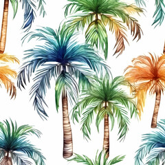Fototapeta premium tropical palm trees cluster watercolor illustration