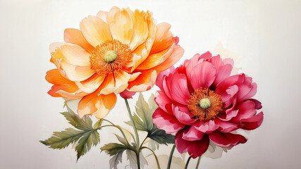 아름다운 수채화 플라워 아트 – 우아한 핑크와 따뜻한 옐로우