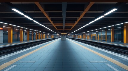 A train station where everything is symmetrical and perfectly aligned