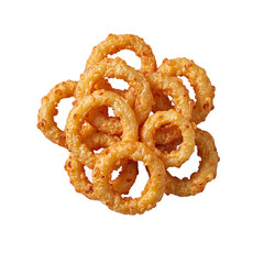 Delicious golden onion rings with a light crispy batter beautifully arranged on a white plate Ideal for food lovers and restaurant themes