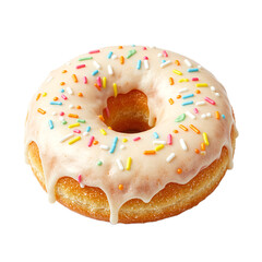 Indulge in a shiny vanilla glazed donut topped with colorful sprinkles Soft and fluffy texture Perfect for tasty concepts