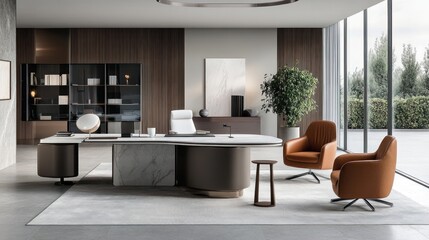 Sophisticated executive office with designer furniture and natural light